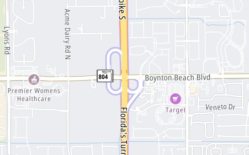 Static map of Floridas Turnpike at Boynton Beach Blvd