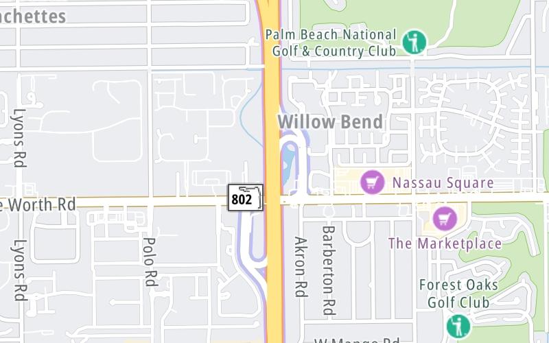 Static map of Floridas Turnpike at Lake Worth Road