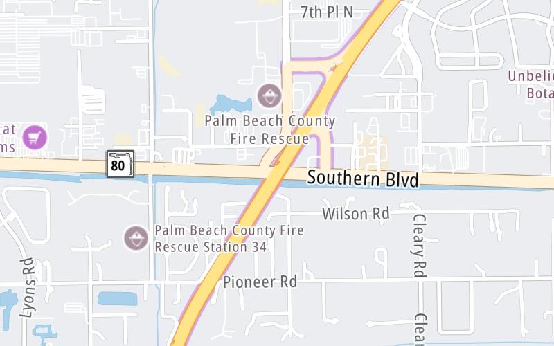 Static map of Floridas Turnpike at Southern Blvd