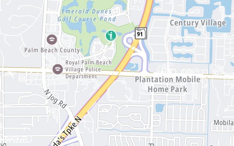 Static map of Floridas Turnpike at Okeechobee Blvd