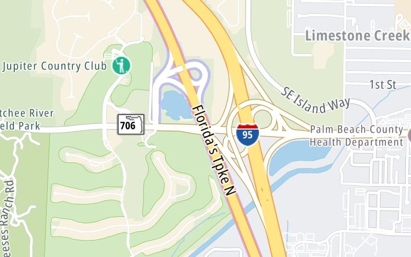 Static map of Floridas Turnpike at I–95 / Indiantown Road