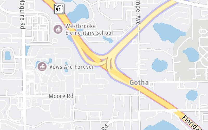 Static map of Floridas Turnpike at East West Expressway (SR 408)