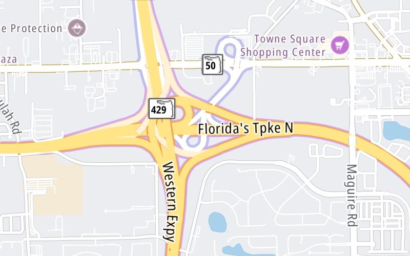 Static map of Floridas Turnpike at SR 50/W Colonial Drive