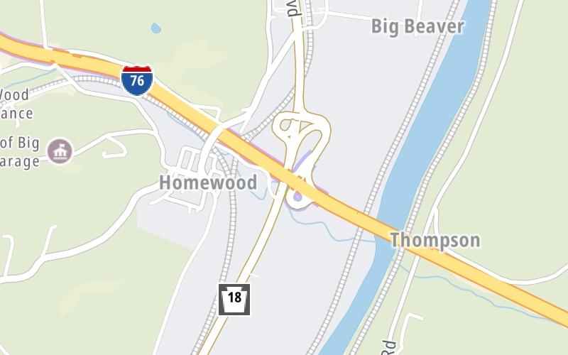 Static map of Pennsylvania Turnpike at PA 18 / Big Beaver Blvd