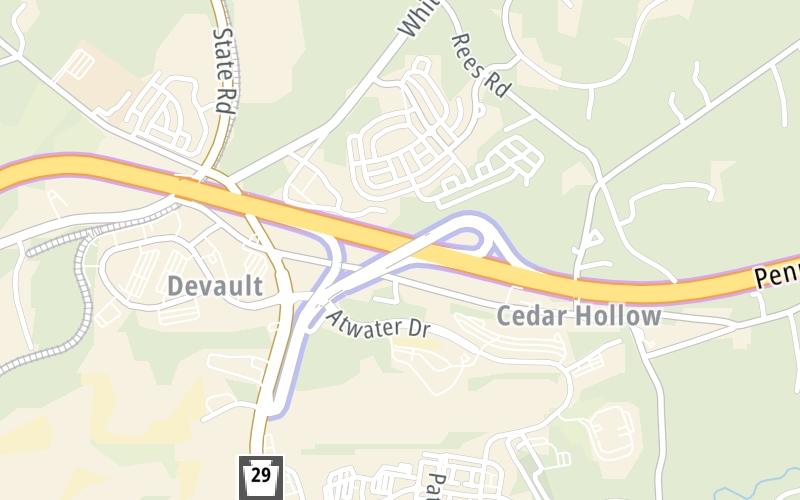 Static map of Pennsylvania Turnpike at PA 29 / US 202