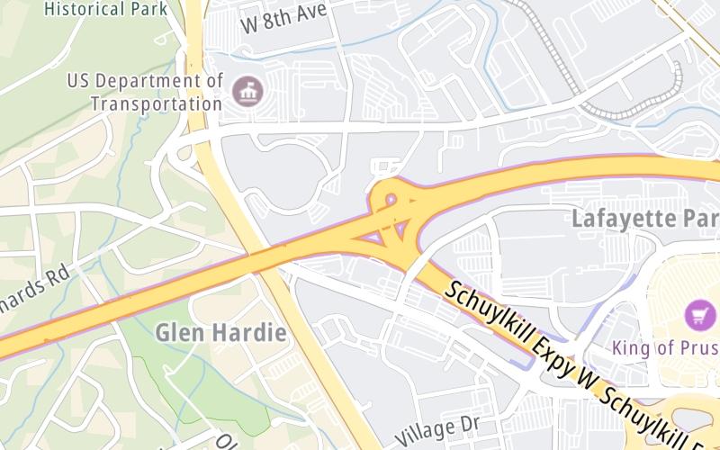 Static map of Pennsylvania Turnpike at I–76 / US 422 / US 202