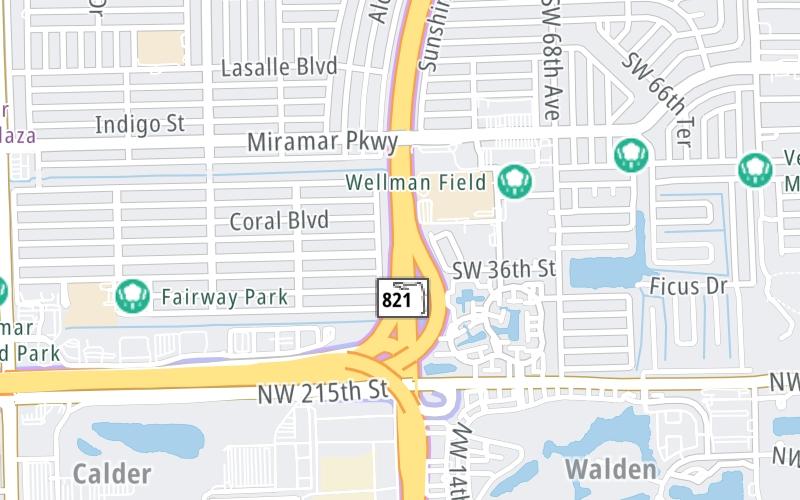 Static map of Floridas Turnpike at Turnpike Spur / to Stadium / SR 836 / I–95