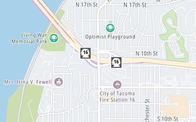 Static map of Tacoma Narrows Bridge at N Jackson Avenue