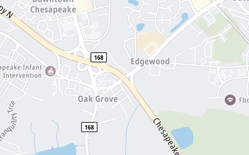 Static map of Chesapeake Expressway at Kempsville Road/VA 190 E