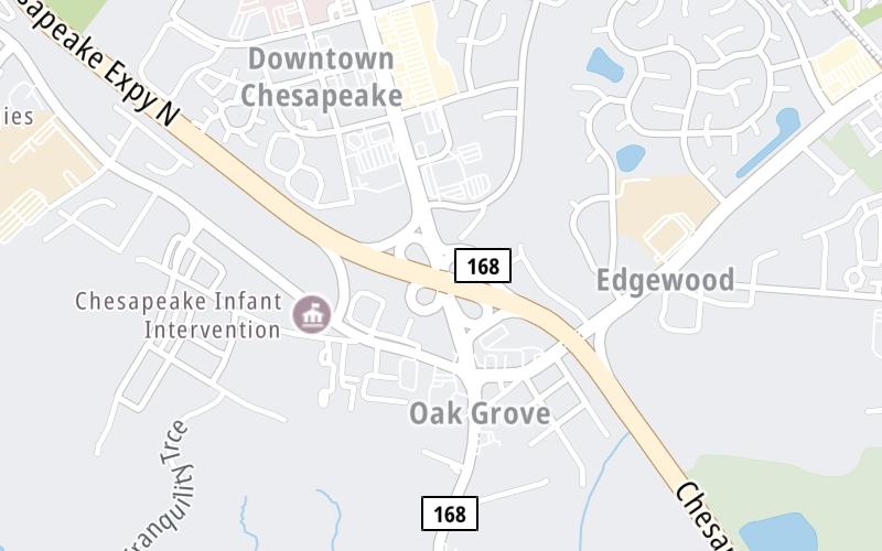 Static map of Chesapeake Expressway at Battlefield Boulevard