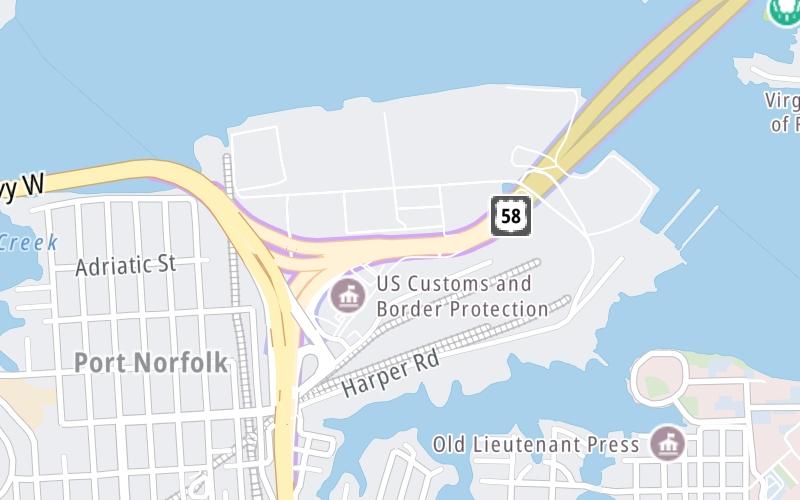 Static map of Midtown Tunnel at Western Freeway / MLK Freeway