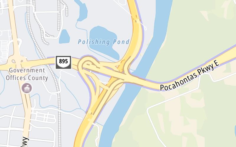 Static map of Pocahontas Parkway at I–95 / VA 150