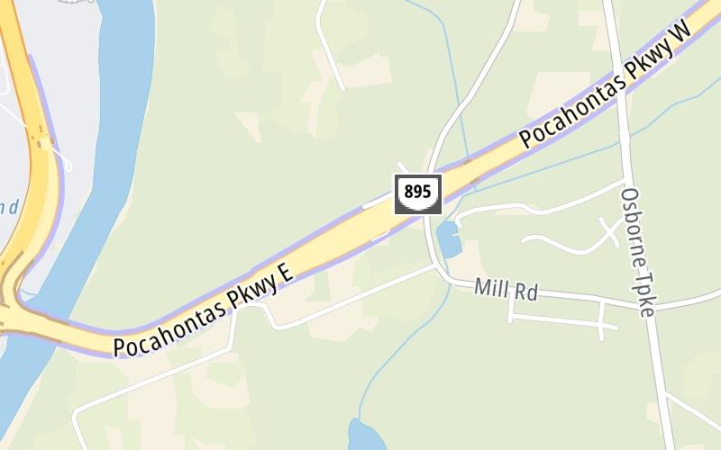 Static map of Pocahontas Parkway at Main Toll Plaza