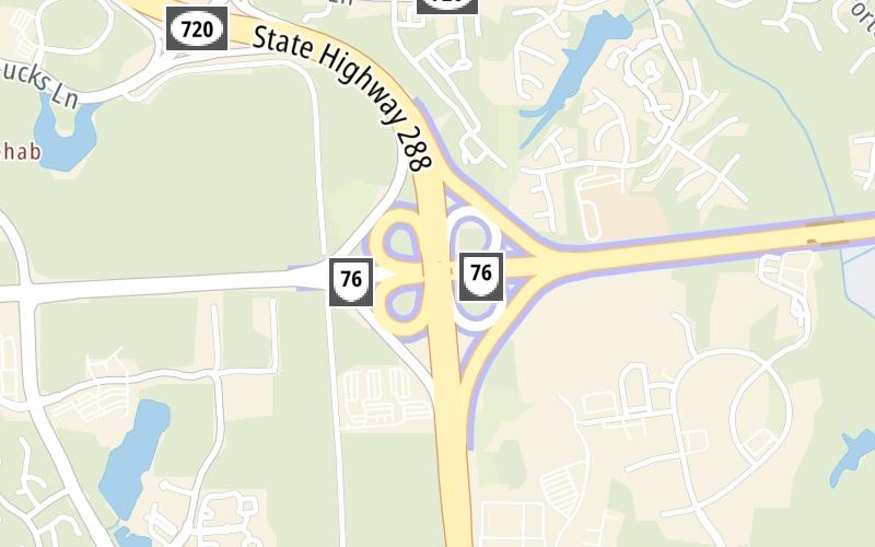 Static map of Powhite Parkway at WWII Veterans Memorial Hwy / VA 288