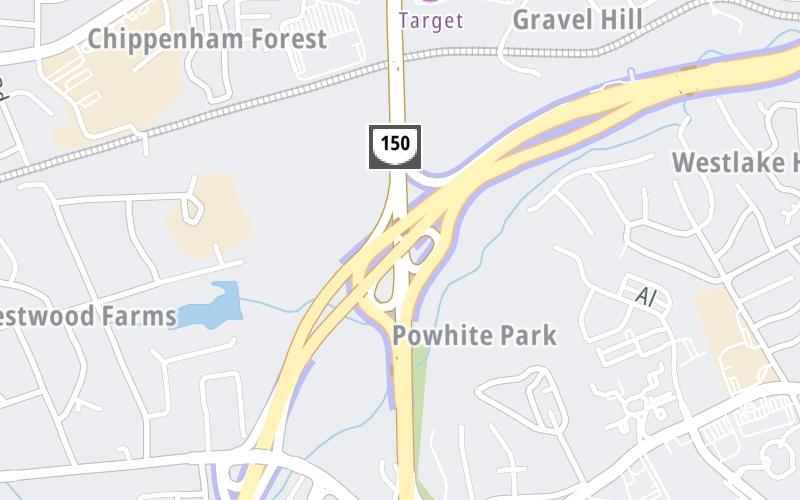 Static map of Powhite Parkway at Chippenham Parkway / VA 150