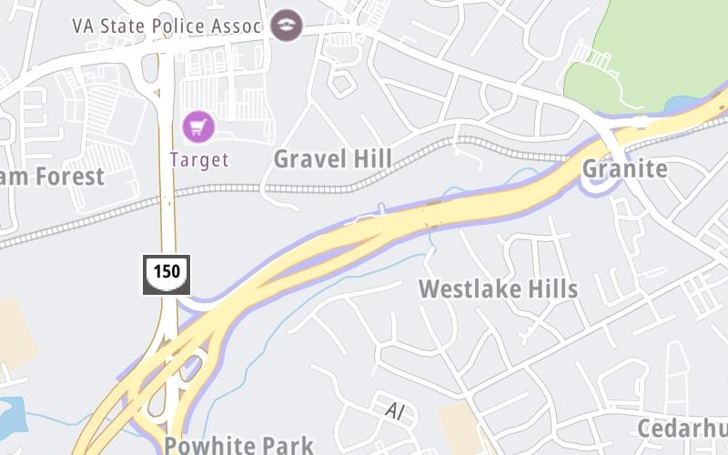 Static map of Powhite Parkway at Forest Hill SB Toll Plaza