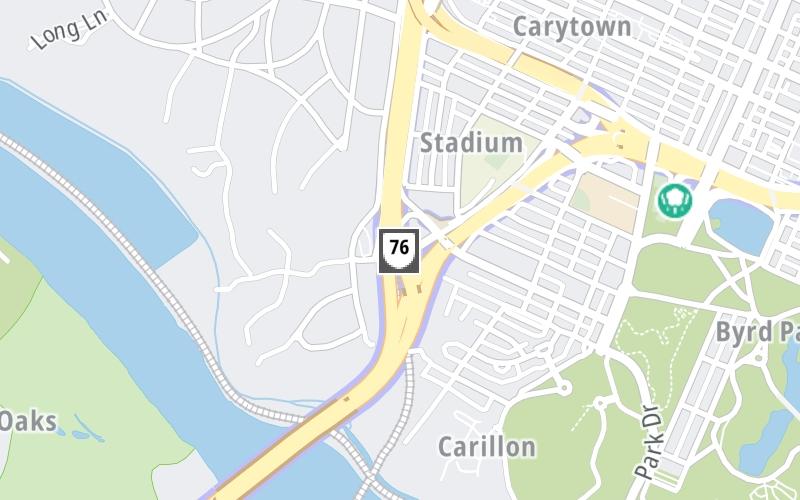 Static map of Powhite Parkway at Douglasdale Road / City Stadium Exit