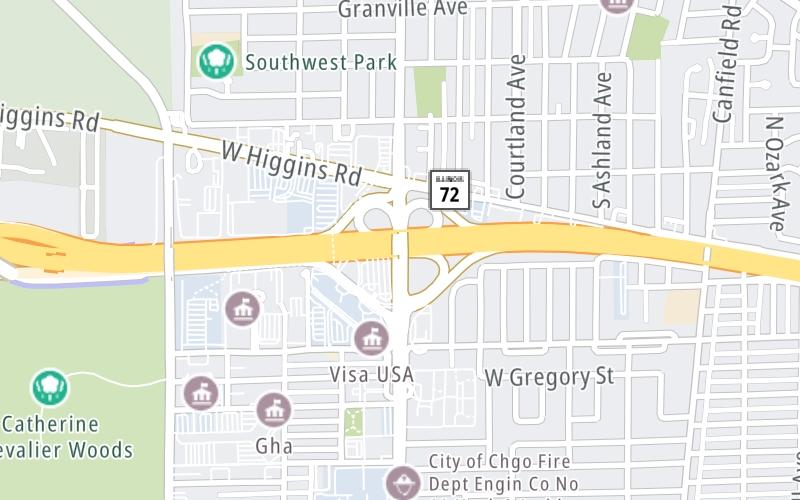 Static map of Jane Addams Memorial Tollway at North Cumberland Ave/IL 171