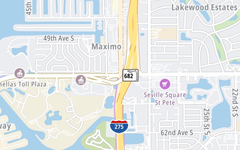 Static map of Pinellas Bayway at I–275 / 54th Avenue / Skyway Bridge