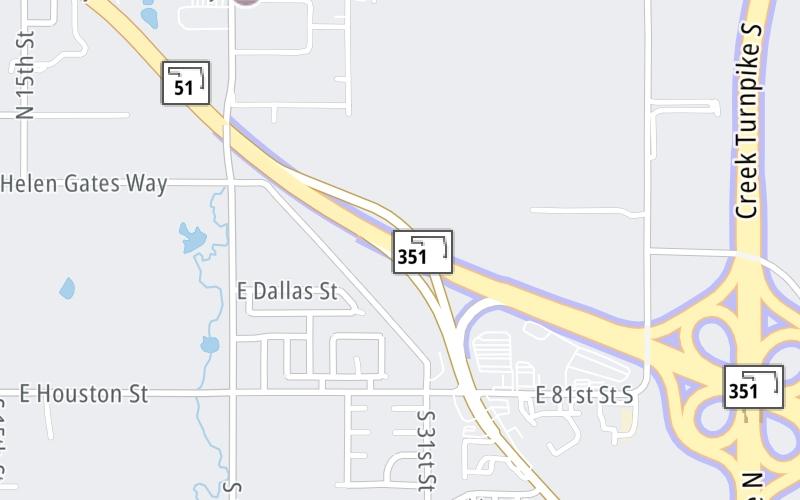 Static map of Muskogee Turnpike at OK 51 / Broken Arrow Expy