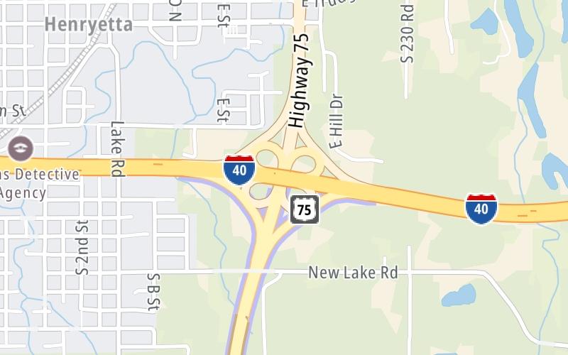 Static map of Indian Nation Turnpike at I–40 / US 62