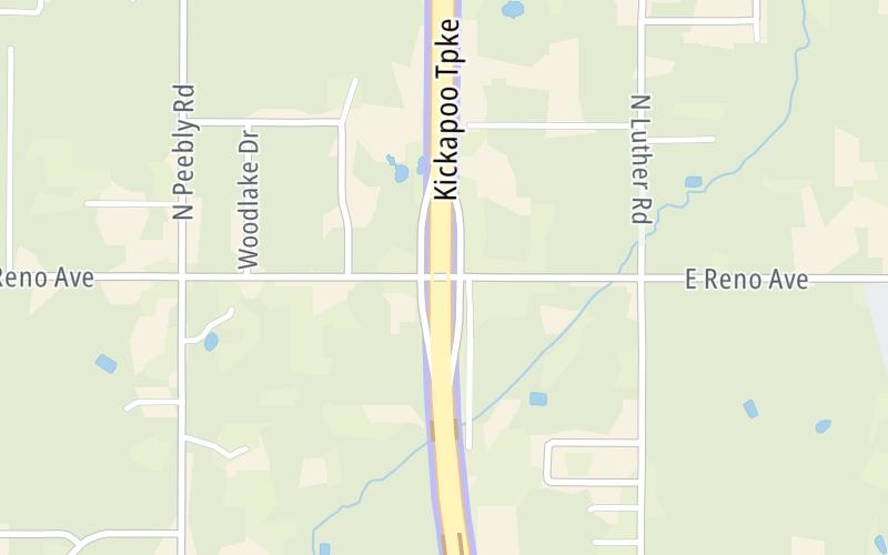 Static map of Kickapoo Turnpike at Reno Avenue