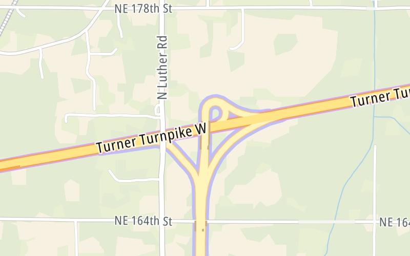 Static map of Kickapoo Turnpike at Turner Turnpike/I–44