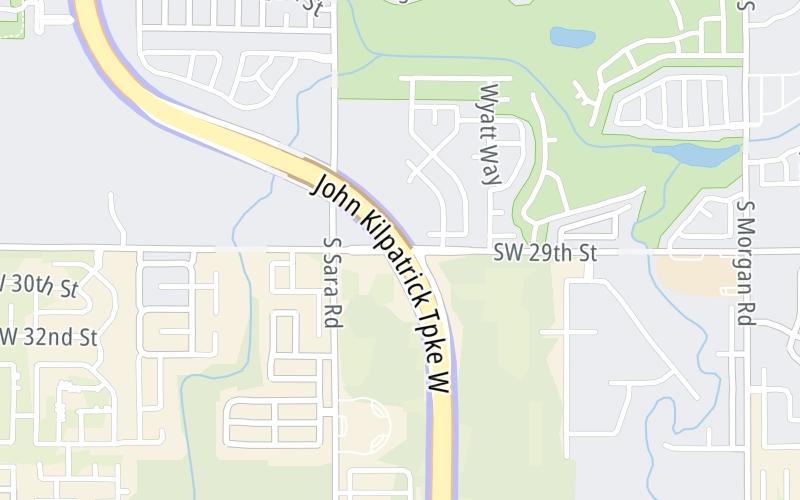 Static map of John Kilpatrick Turnpike at SW 29th Street