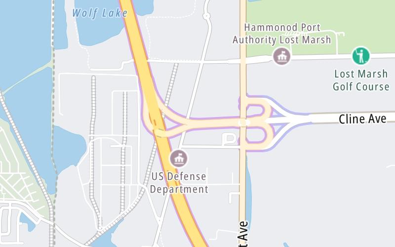 Static map of Cline Avenue Bridge at Indiana Toll Road/I–90 / Chicago Skyway