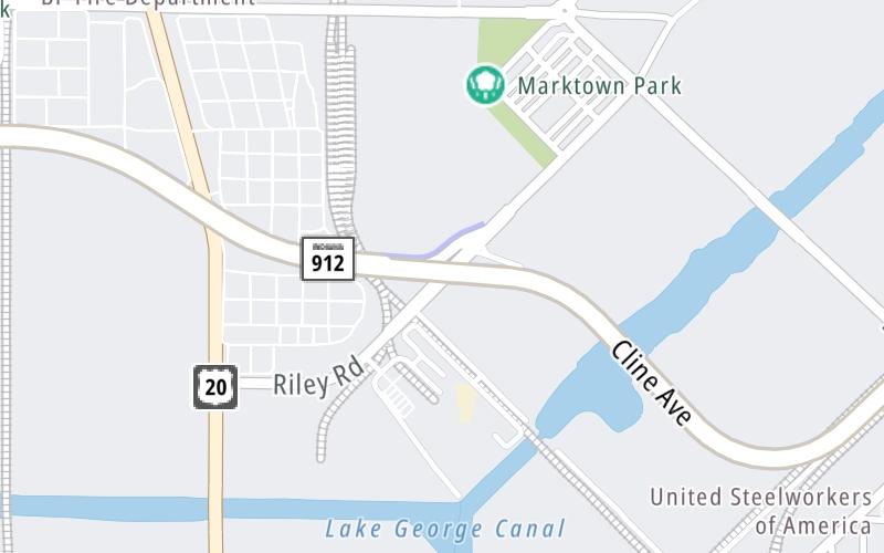 Static map of Cline Avenue Bridge at Riley Road