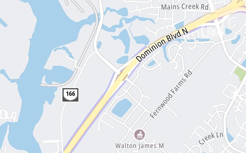 Static map of Dominion Boulevard Veterans Bridge at VA 166/Dominion Lakes Blvd / Bainbridge Blvd