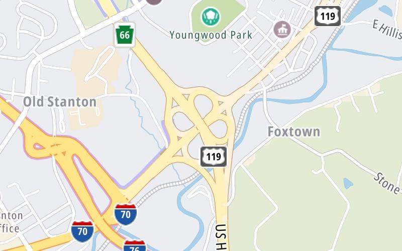 Static map of Pa Turnpike 66 at US 119 / I–70