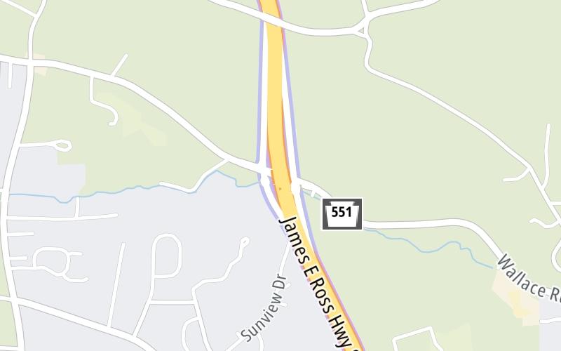 Static map of Beaver Valley Expressway at PA 551 / Wallace Run Road