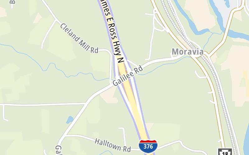 Static map of Beaver Valley Expressway at PA 168 / Galilee Road