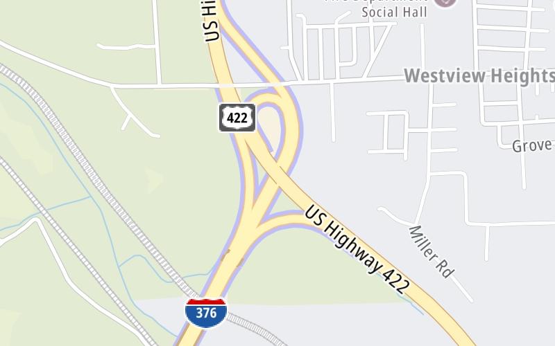 Static map of Beaver Valley Expressway at US 422 / Benjamin Franklin Hwy