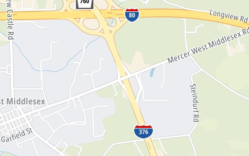 Static map of Beaver Valley Expressway at PA 318 / Mercer West Middlesex Rd