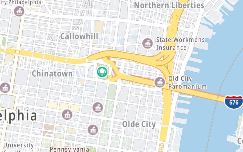 Static map of Benjamin Franklin Bridge at Center City / Philadelphia