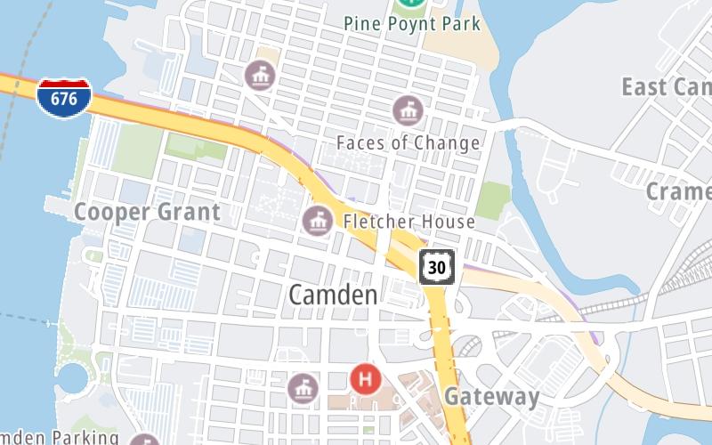 Static map of Benjamin Franklin Bridge at Camden