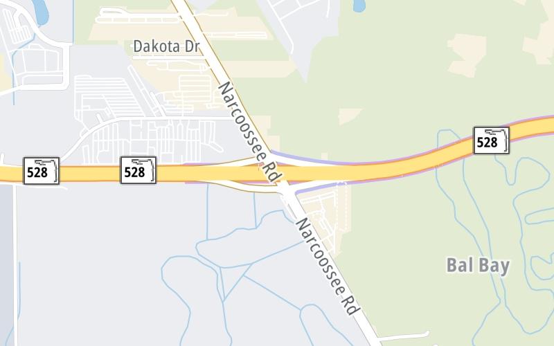 Static map of Beachline Expressway at Narcoossee Road