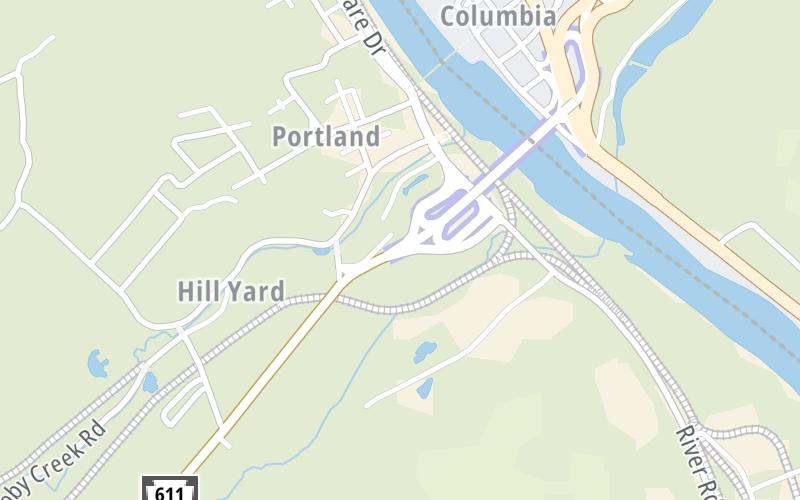 Static map of Portland Columbia Toll Bridge at PA 611 / Delaware Ave