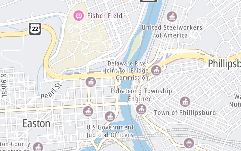 Static map of Easton Phillipsburg Toll Bridge at PA 611 / Larry Holmes Drive