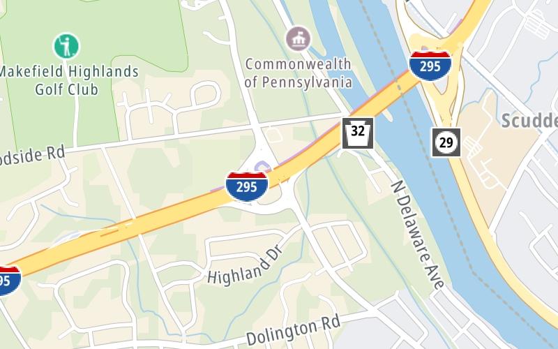 Static map of Scudder Falls Toll Bridge at Taylorsville Road