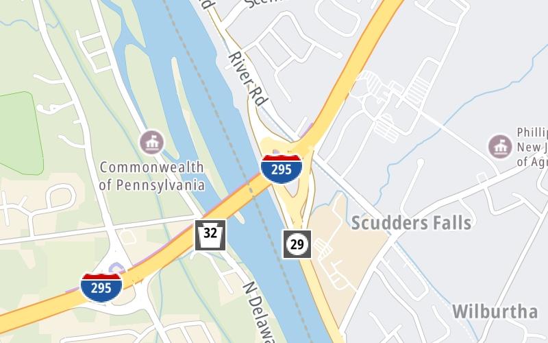 Static map of Scudder Falls Toll Bridge at NJ 29 / River Road