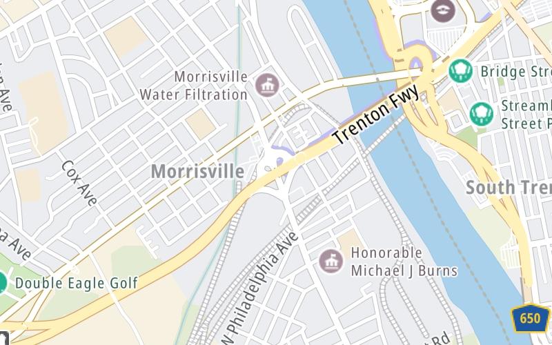 Static map of Trenton Morrisville Toll Bridge at Pennsylvania Ave / Philadelphia via US 1