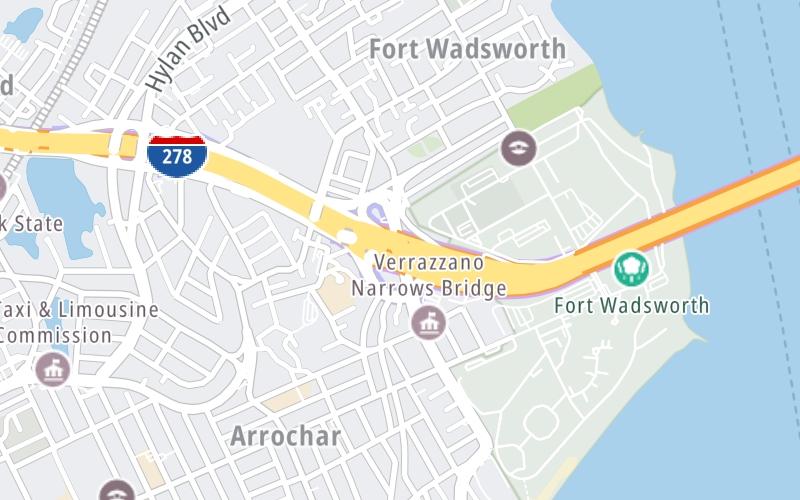 Static map of Verrazzano Narrows Bridge at Lily Pond Ave