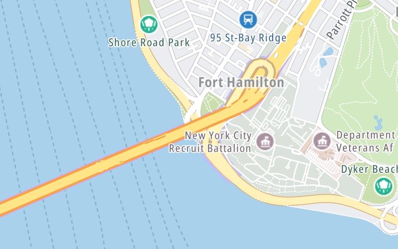 Static map of Verrazzano Narrows Bridge at Belt Pkwy / Shore Pkwy / JFK Intl Airport