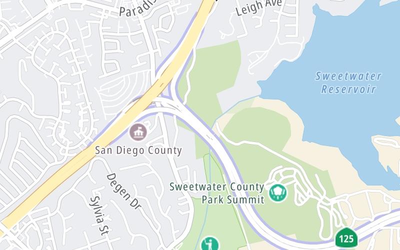 Static map of South Bay Expressway at CA 54 / CA 125