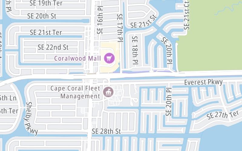 Static map of Midpoint Memorial Bridge at Cape Coral