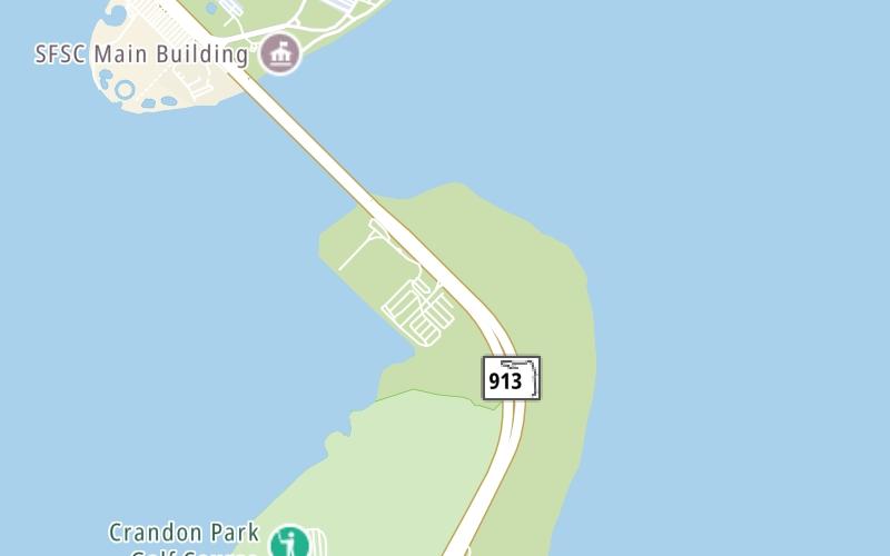 Static map of Rickenbacker Causeway at Key Biscayne / Crandon Park