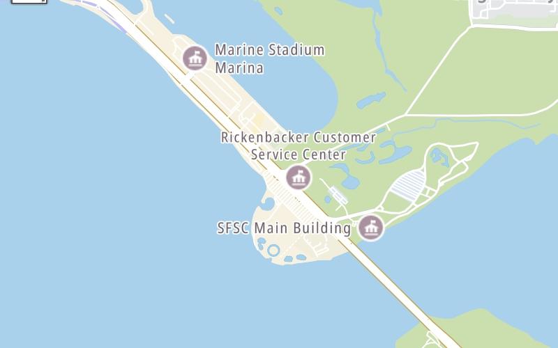 Static map of Rickenbacker Causeway at Arthur Lamb Jr. Road